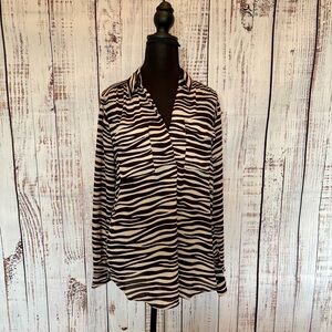 Work Wear Casual Zebra Black and Tan Long sleeve Blouse